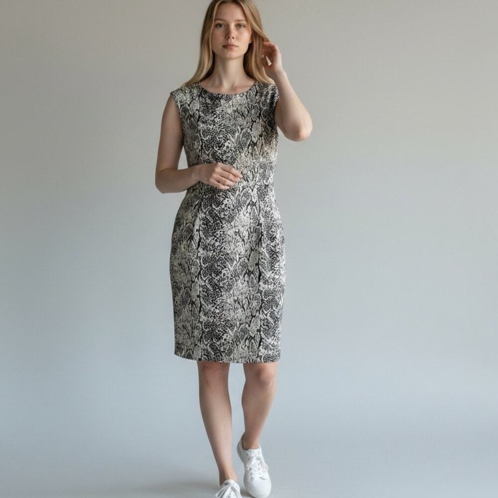 Calvin Klein Snake Print Sleeveless Sheath Dress Size 4 Brown Multi